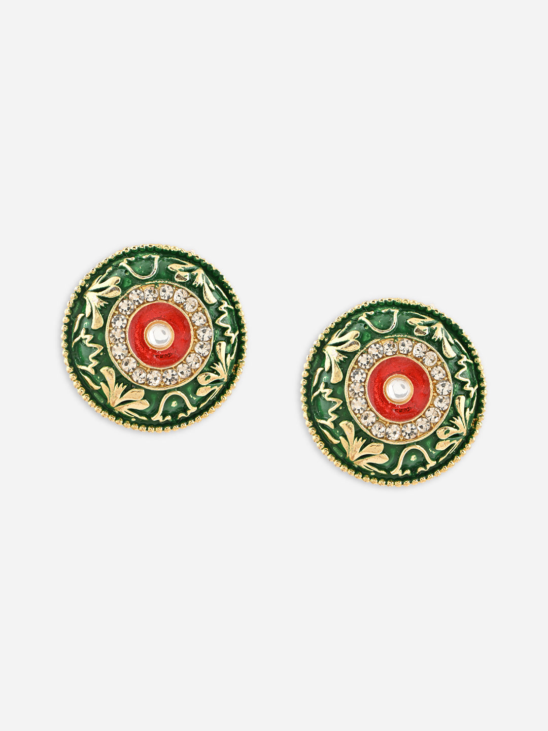 Hari-Gulabi  Stone Glow Meenakari Studs Earrings