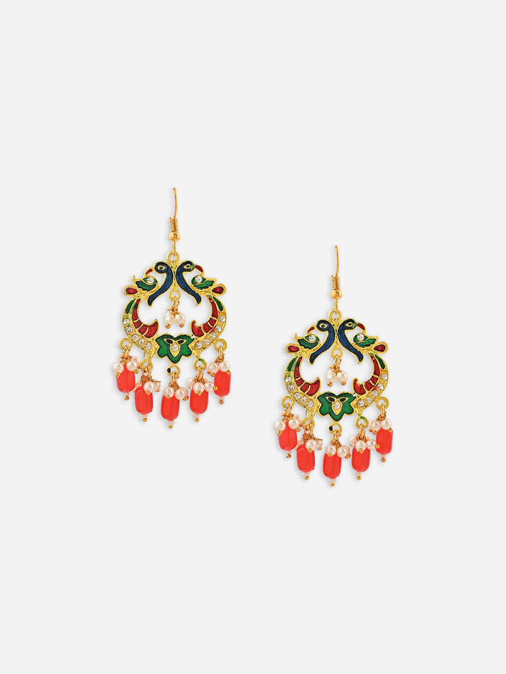 Mayur-Milap Gold Meenakari Pearl Drop Earrings