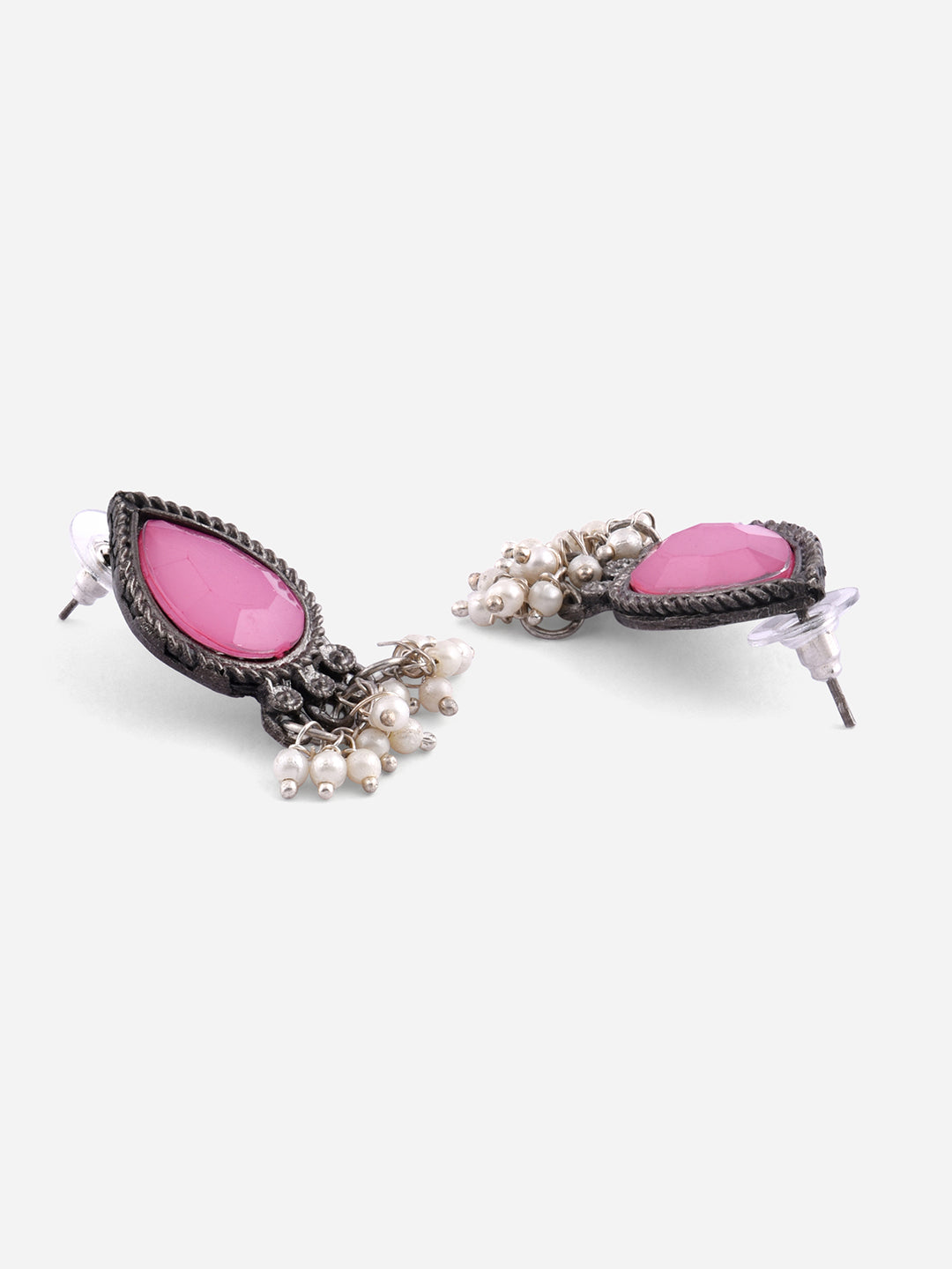 Multicolor Stones Silver Plated Oxidised Geometric Choker Set