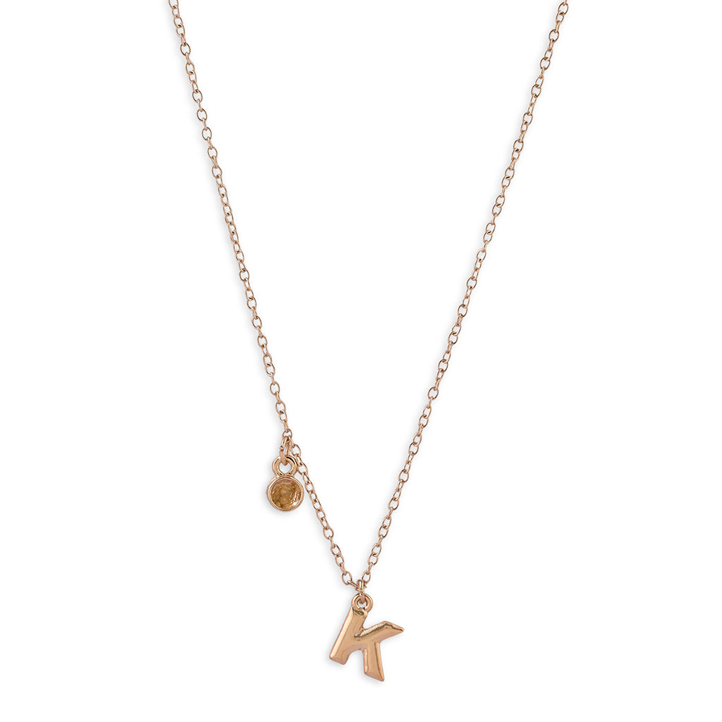 Personalised Initials & Birthstone Charms Necklace - K