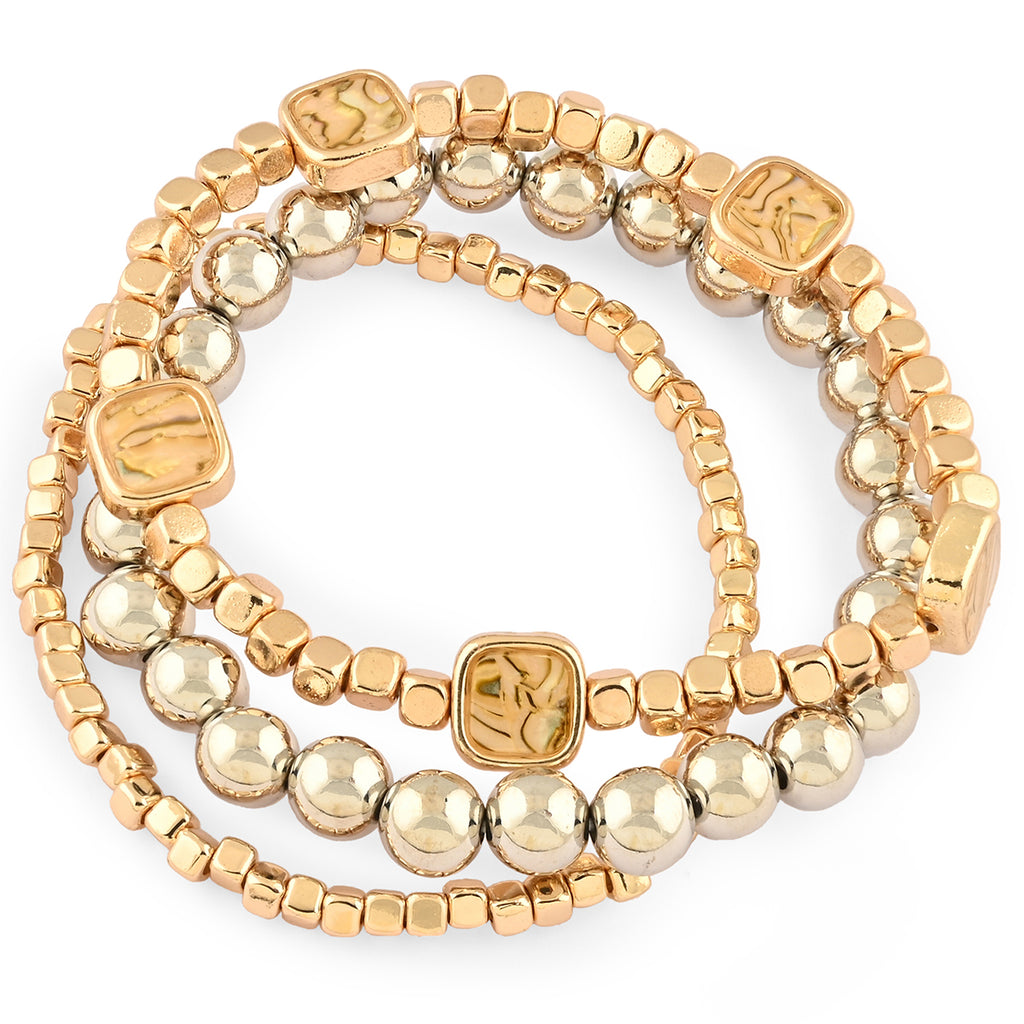 Golden Beaded Bracelet Stack (Set of 3)