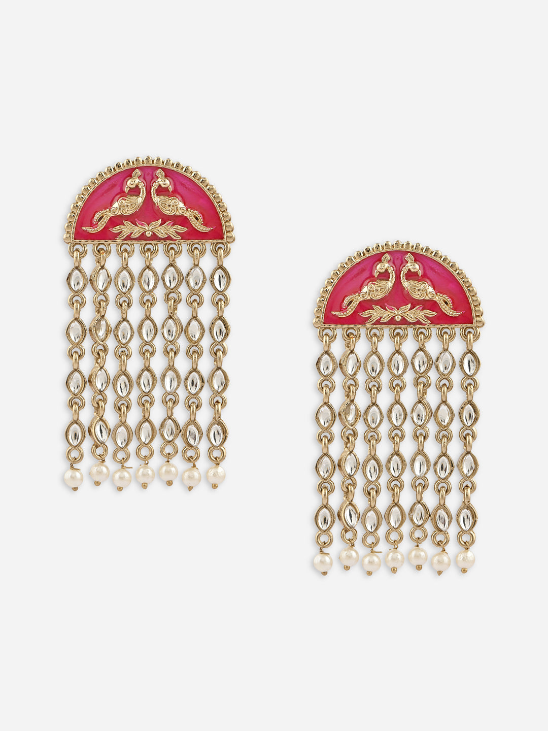 Mayur-Milan Fuschia Kundan Jhaalar Drop Earrings