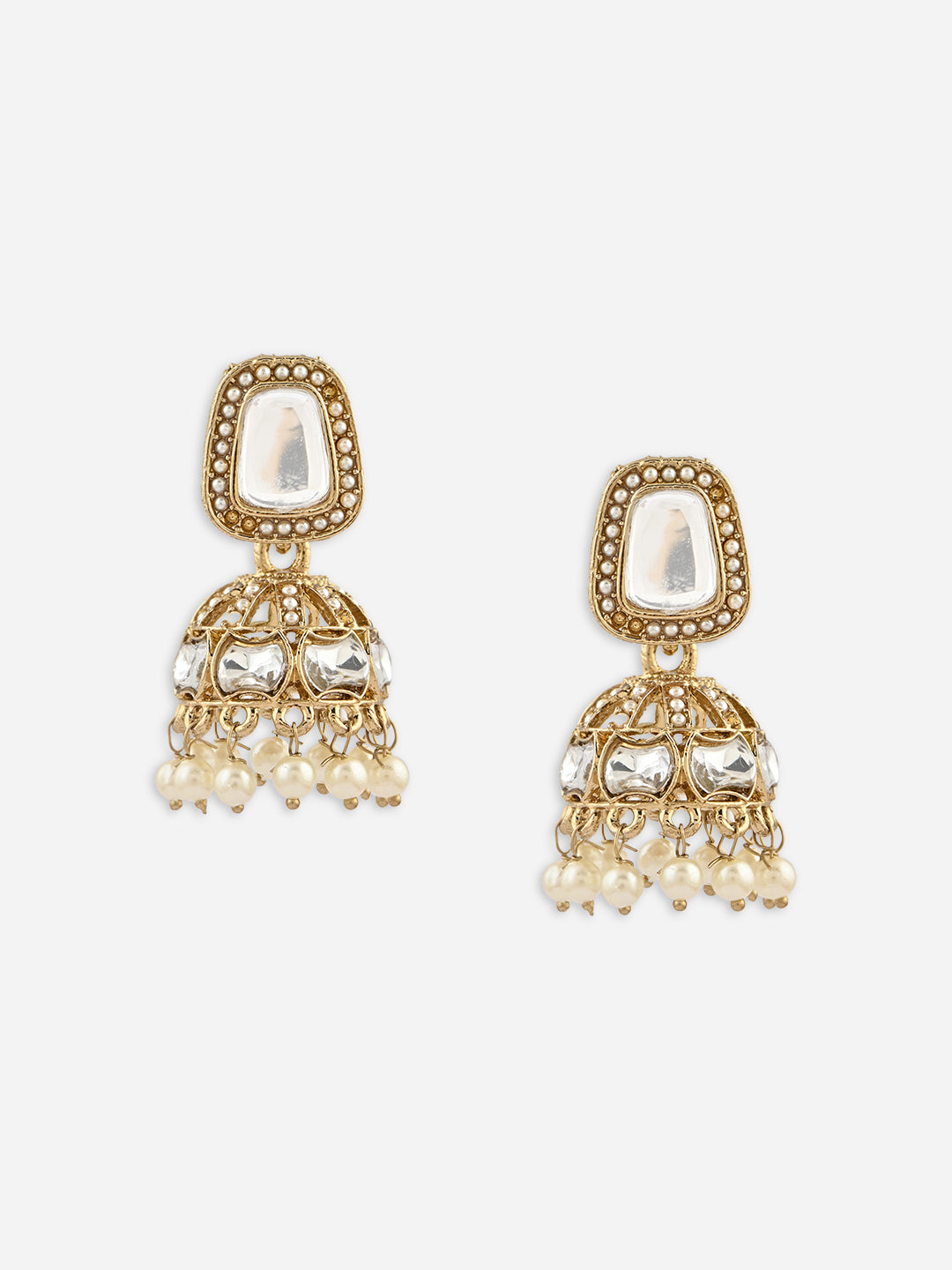 Rivaayat Round Kundan Pearl Jhumkas Earrings