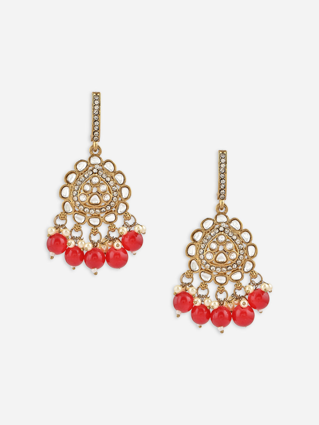 Multi-Color Beads Bridal Kundan Drop Earrings