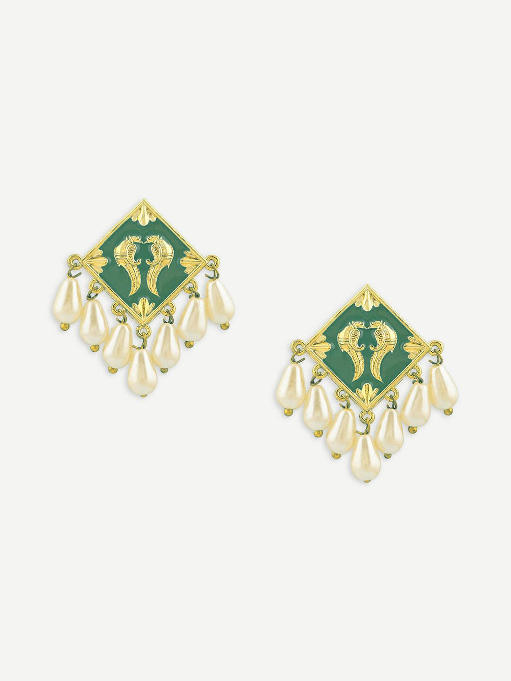 Noorani Green Meenakari Pearl Studs Earrings