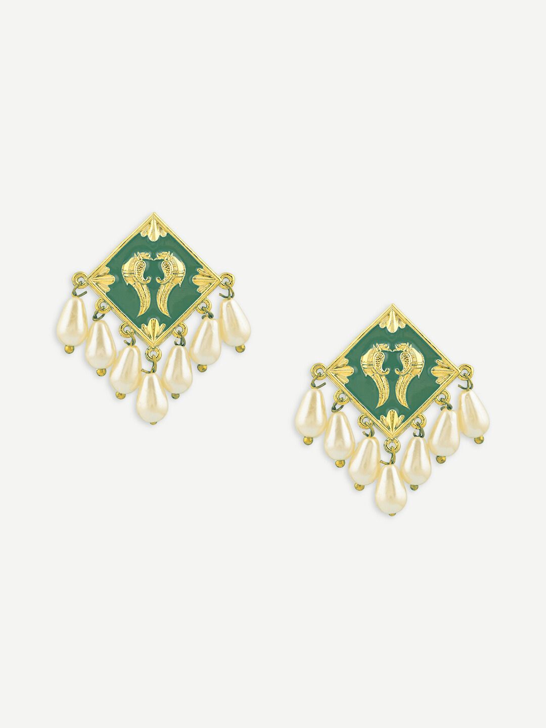 Noorani Green Meenakari Pearl Studs Earrings