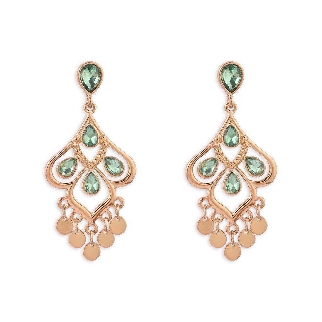 Green Crystal Teardrop Chandelier Earrings