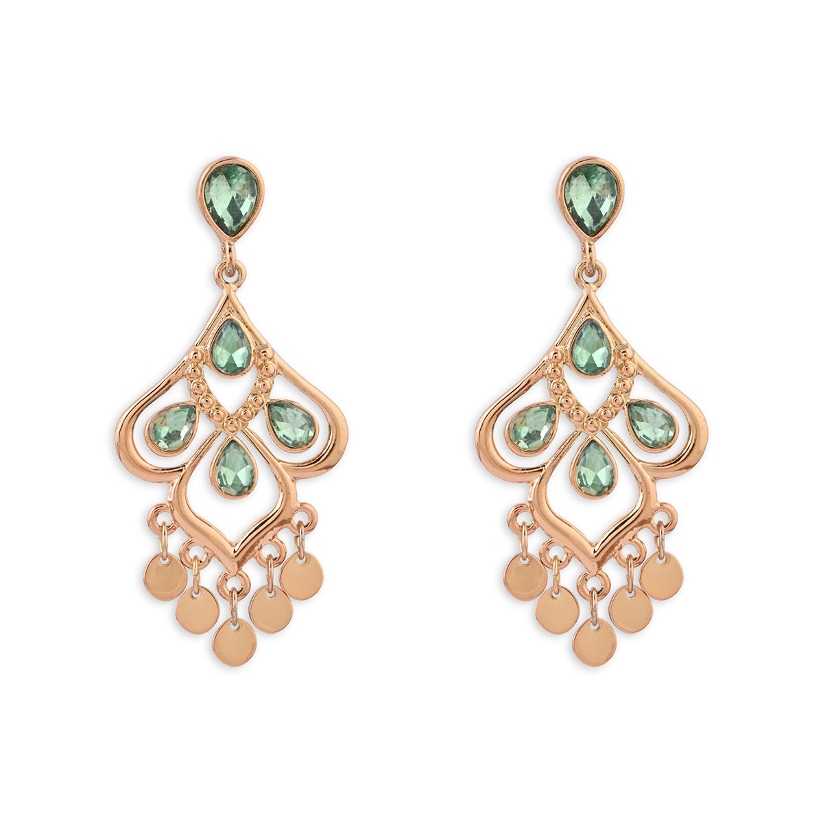 Green Crystal Teardrop Chandelier Earrings