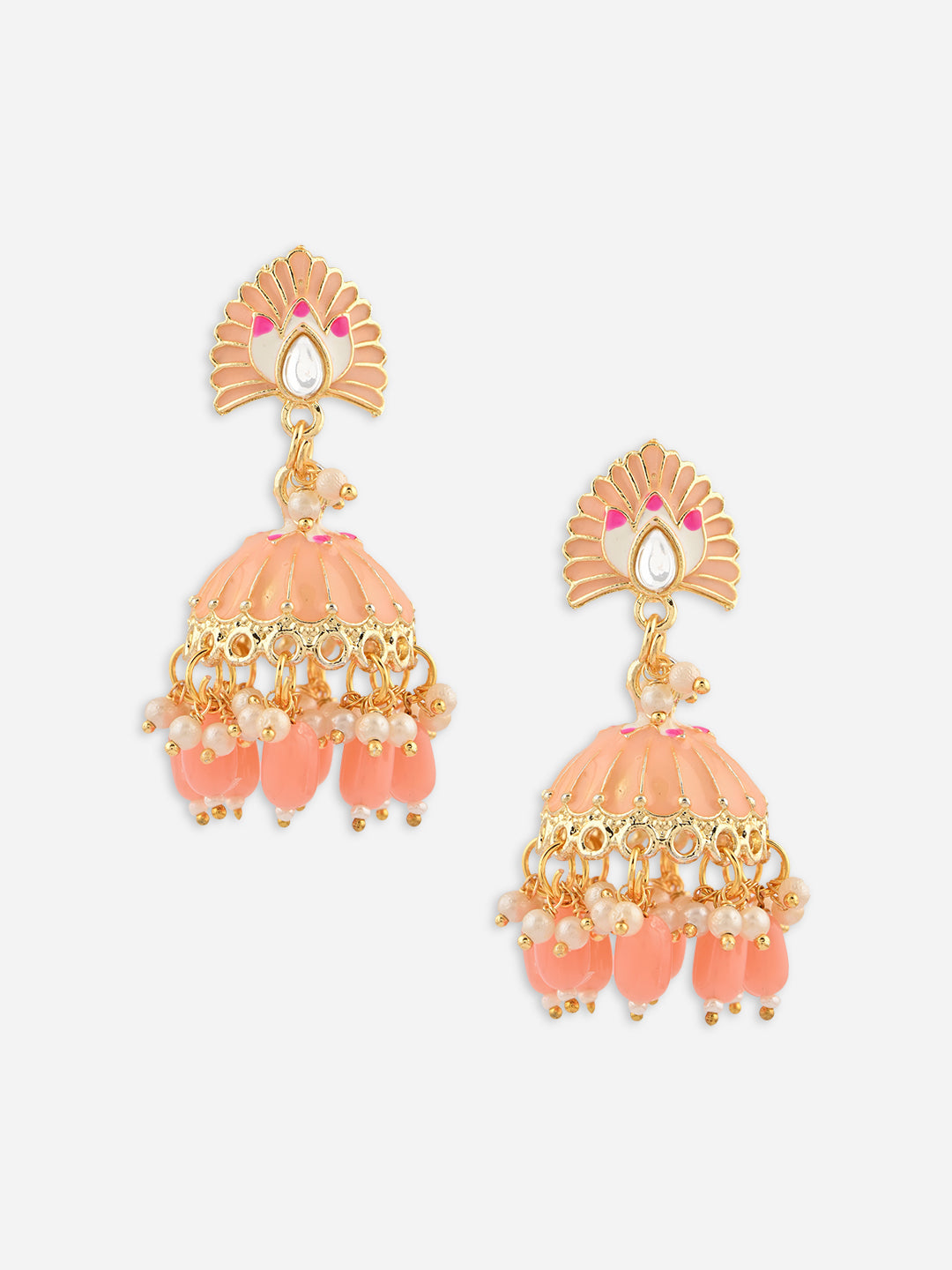 Mayur-Roha Meenakari Jhumka Pearl Earrings