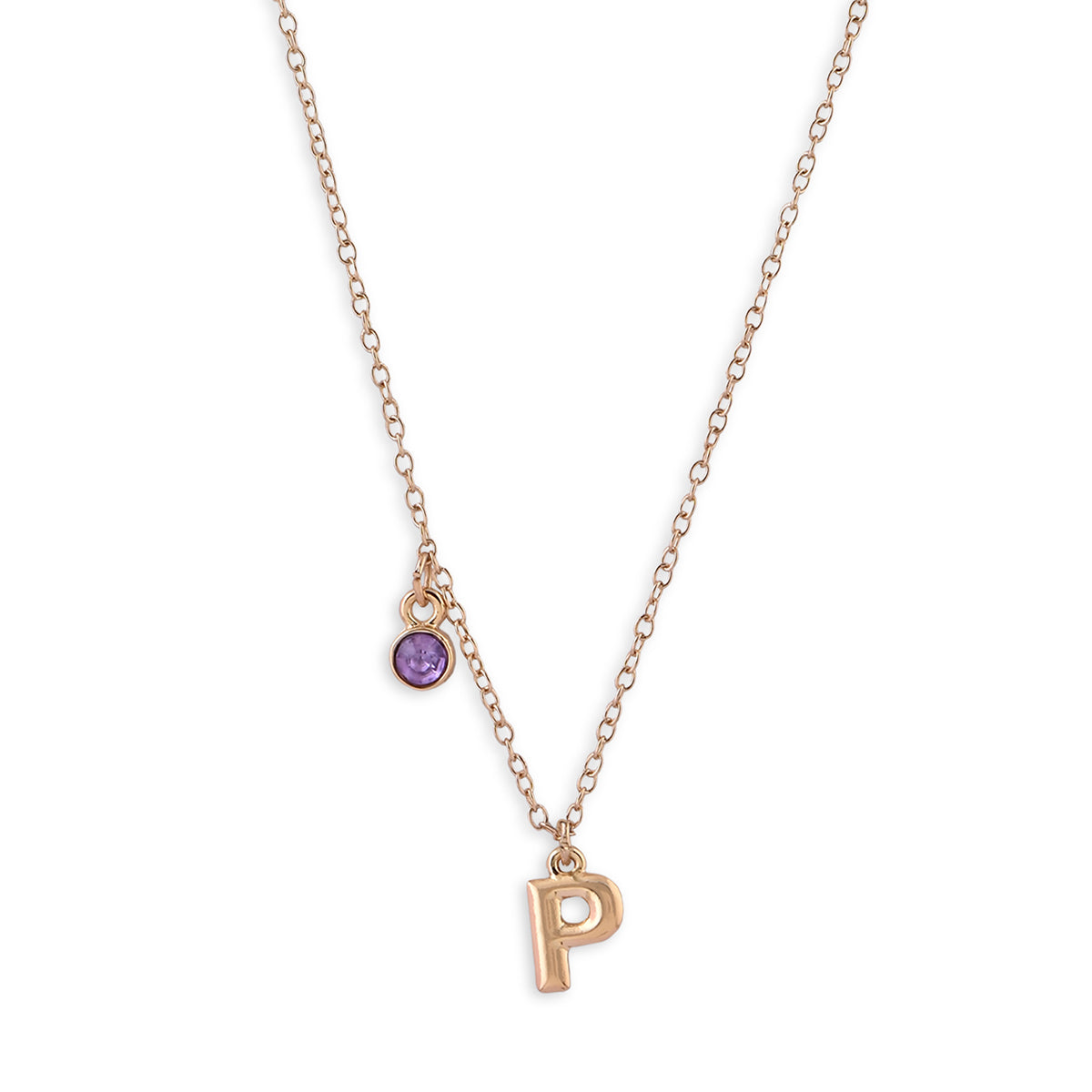 Personalised Initials & Birthstone Charms Necklace - P