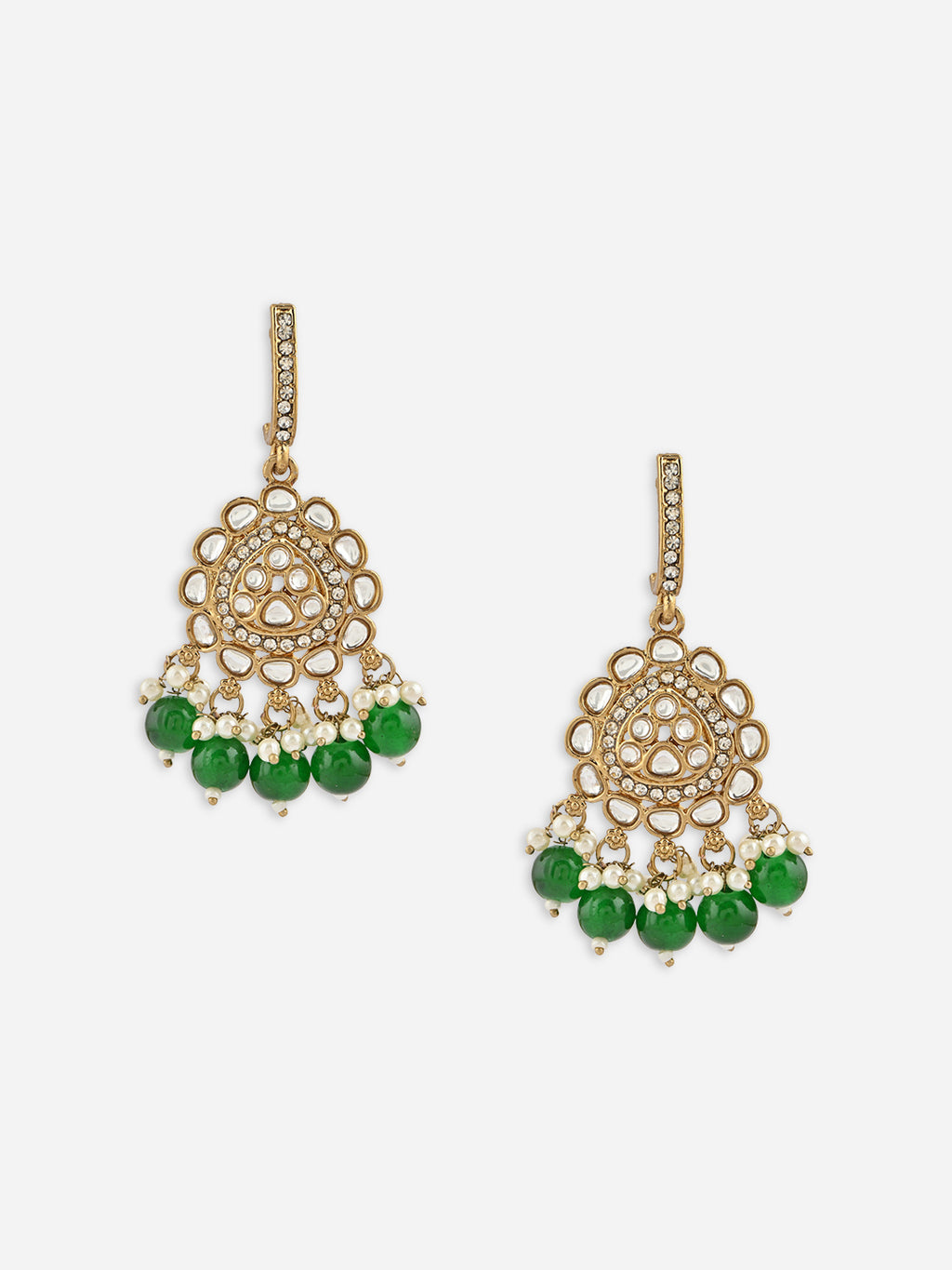 Aaranya Green Kundan Pearl Drop Earrings