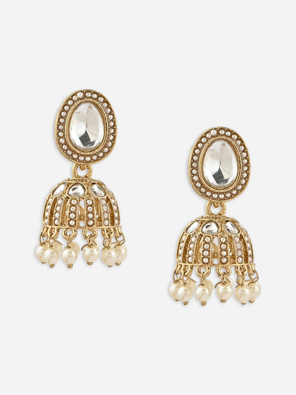 Shaam-Gulab Round Kundan Pearl Jhumkas Earrings