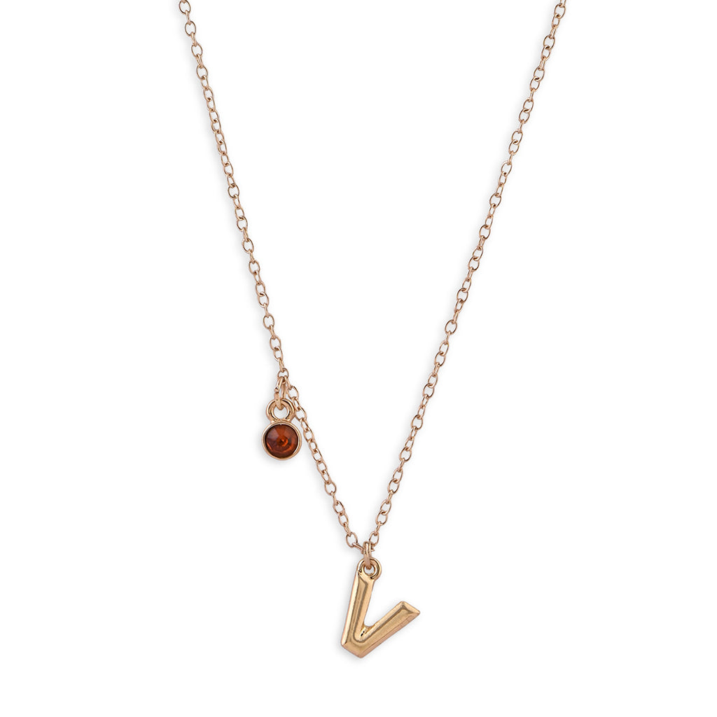 Personalised Initials & Birthstone Charms Necklace - V