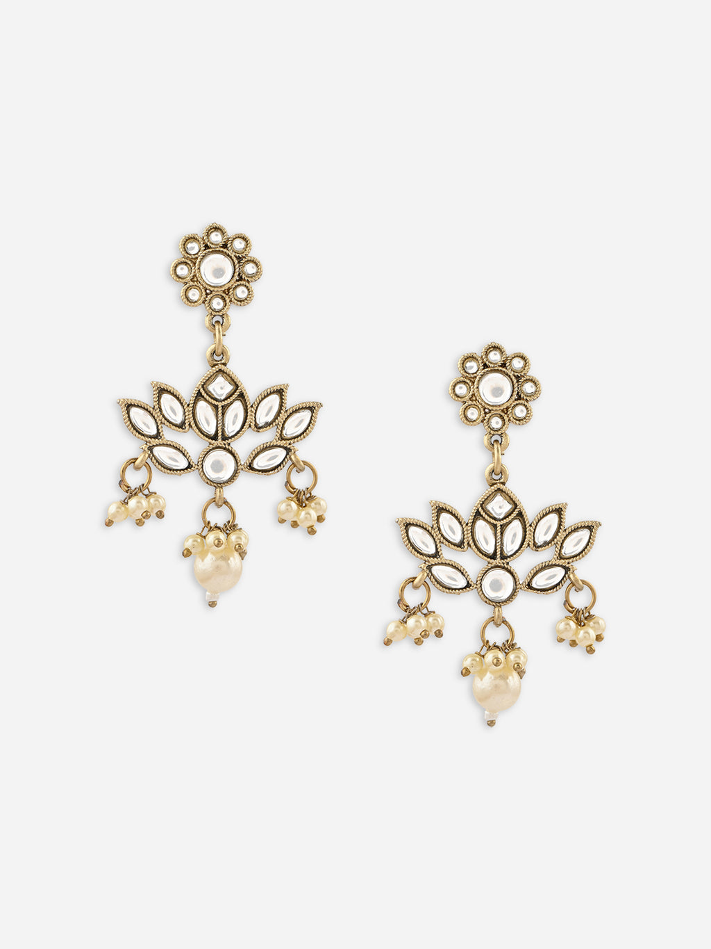 Swarnika Lotus Kundan Pearl Drop Dangler