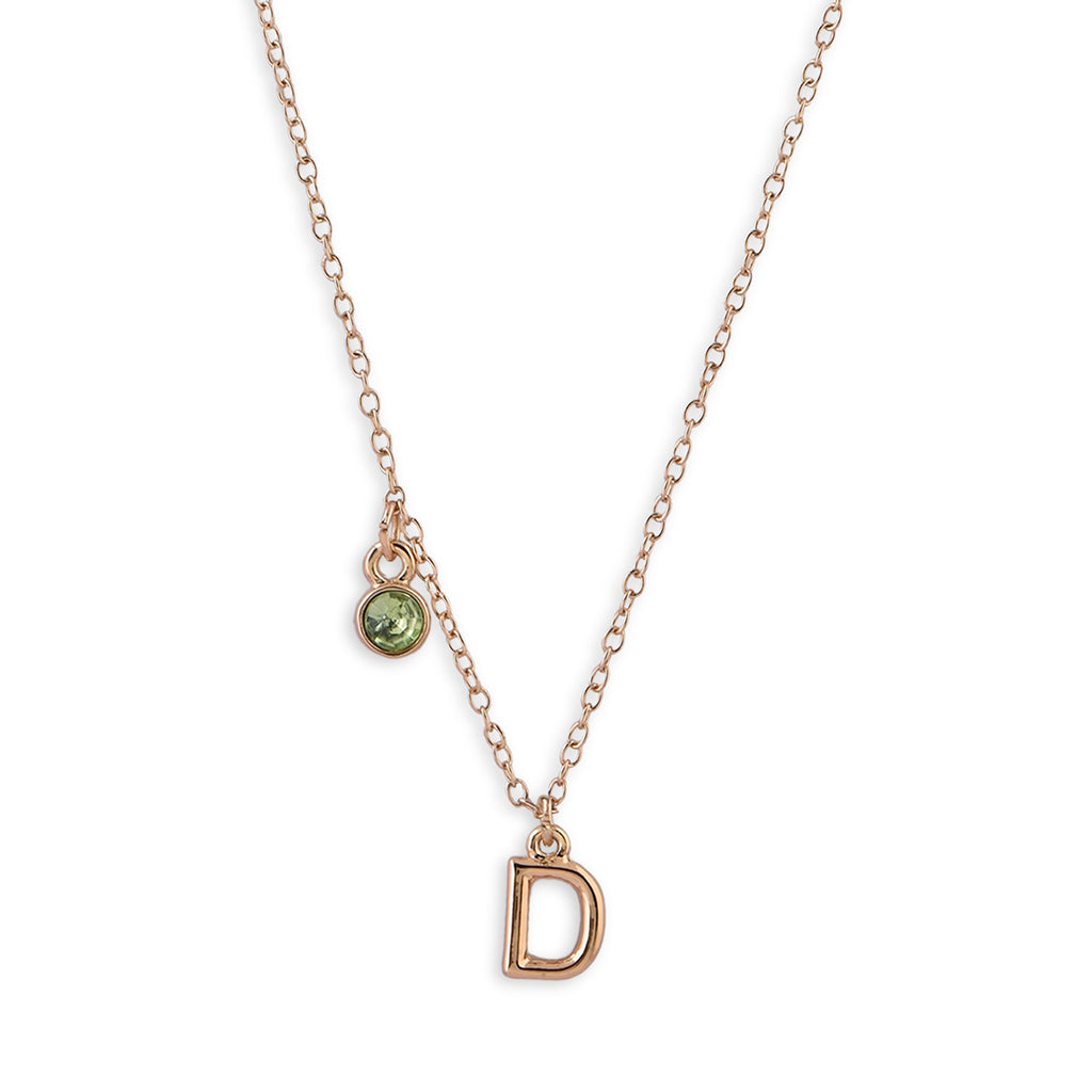 Personalised Initials & Birthstone Charms Necklace - D