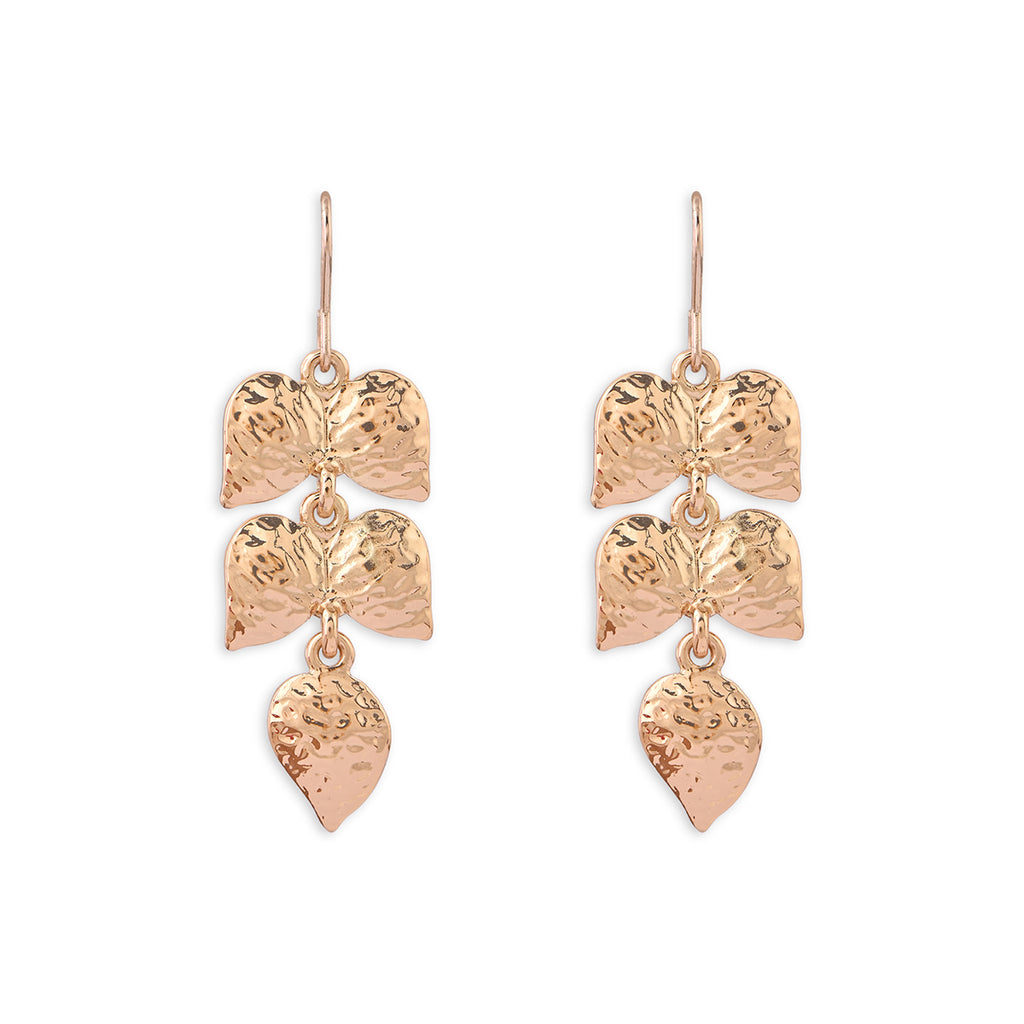 Gold-Toned Triple Leaf Drop Earrings