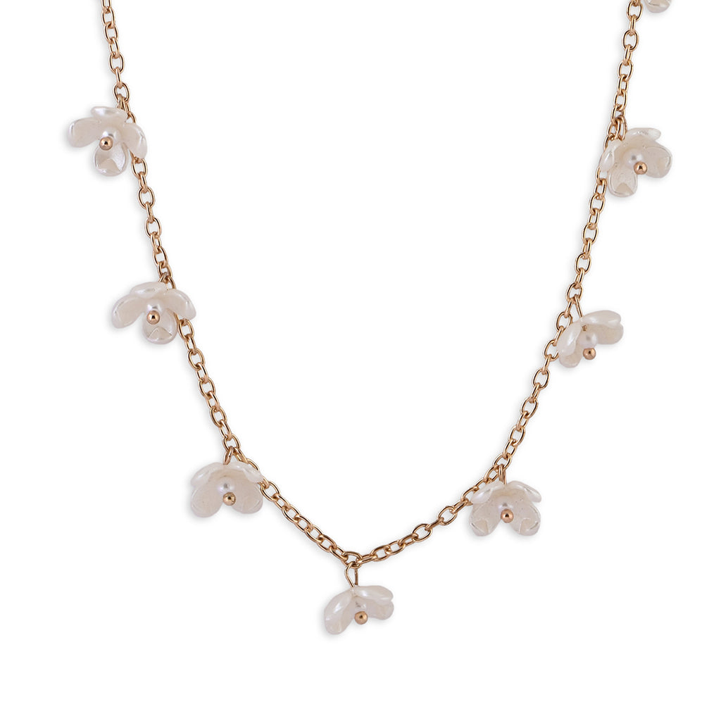 Gold-Toned Floral Choker Necklace with Pearl Beads