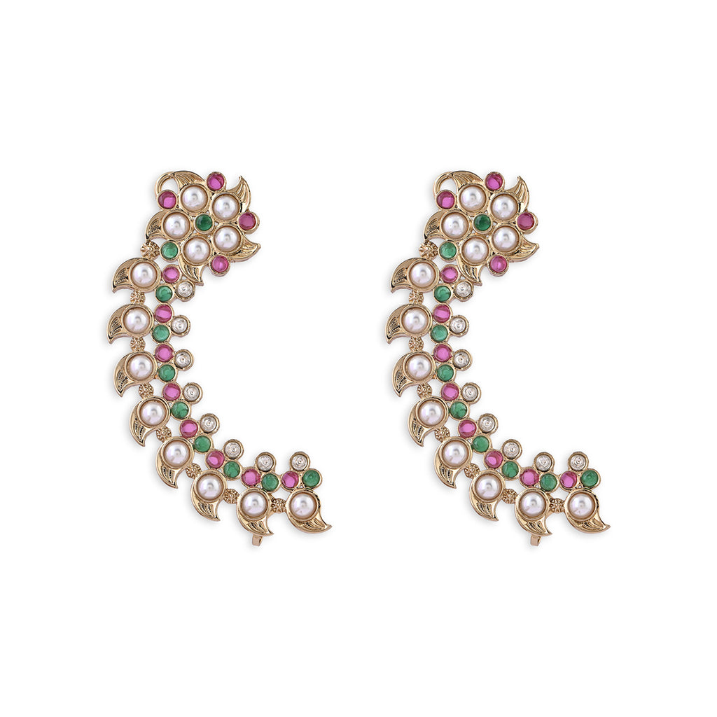Gold Pearl & Stone Mehndi Earcuffs
