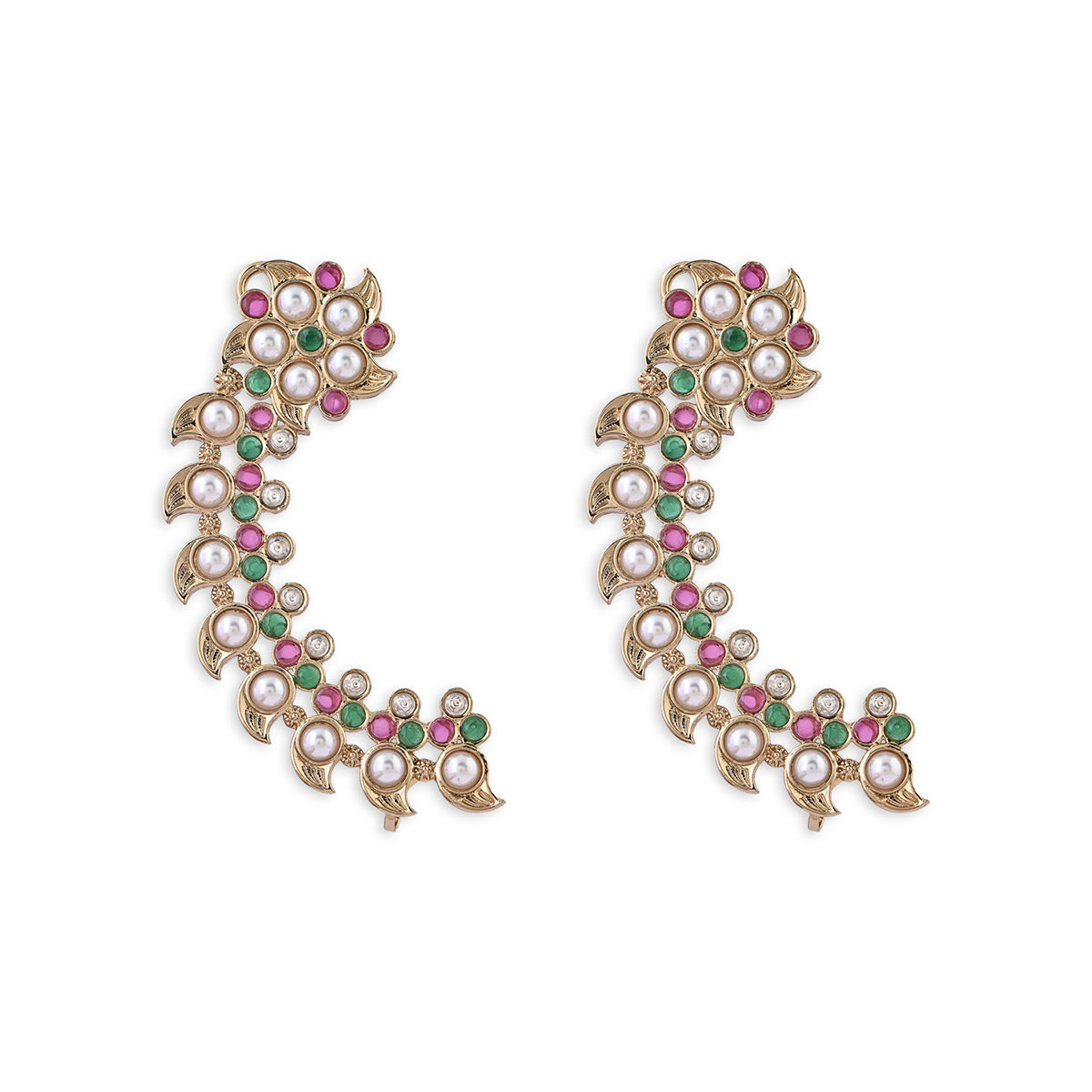 Gold Pearl & Stone Mehndi Earcuffs