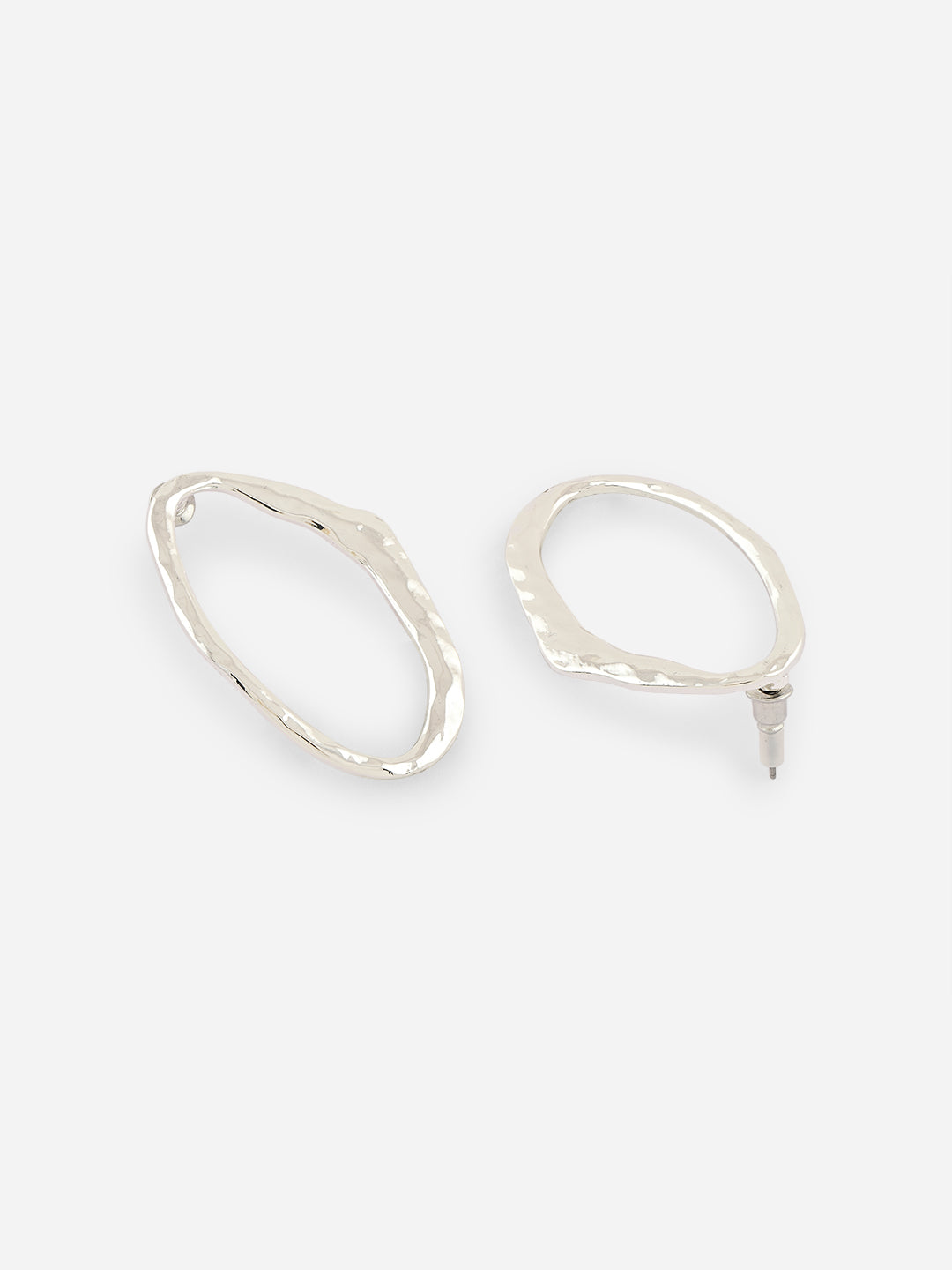 Gleaming Oval Silver Stud Earrings