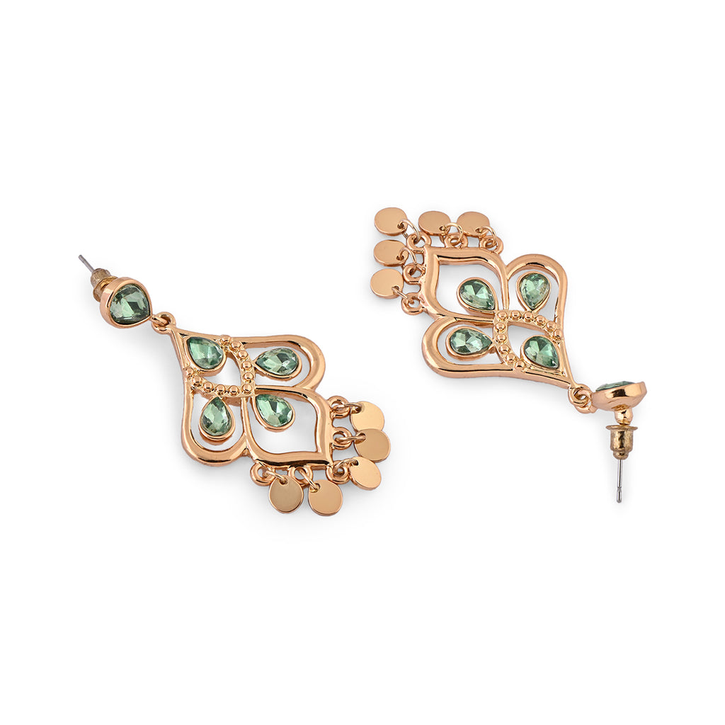Green Crystal Teardrop Chandelier Earrings