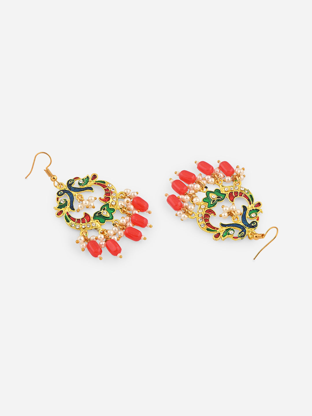 Mayur-Milap Gold Meenakari Pearl Drop Earrings