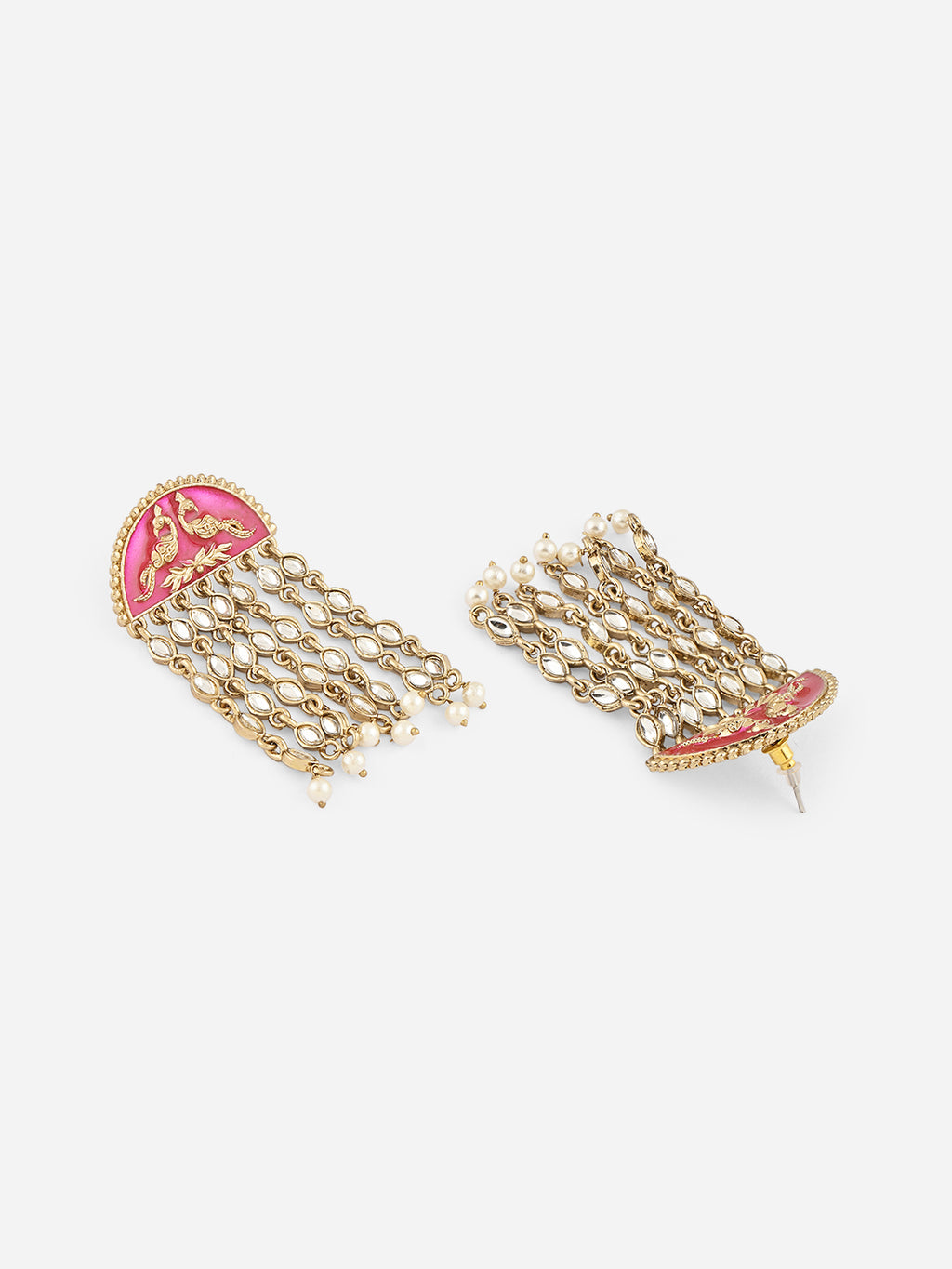 Mayur-Milan Fuschia Kundan Jhaalar Drop Earrings