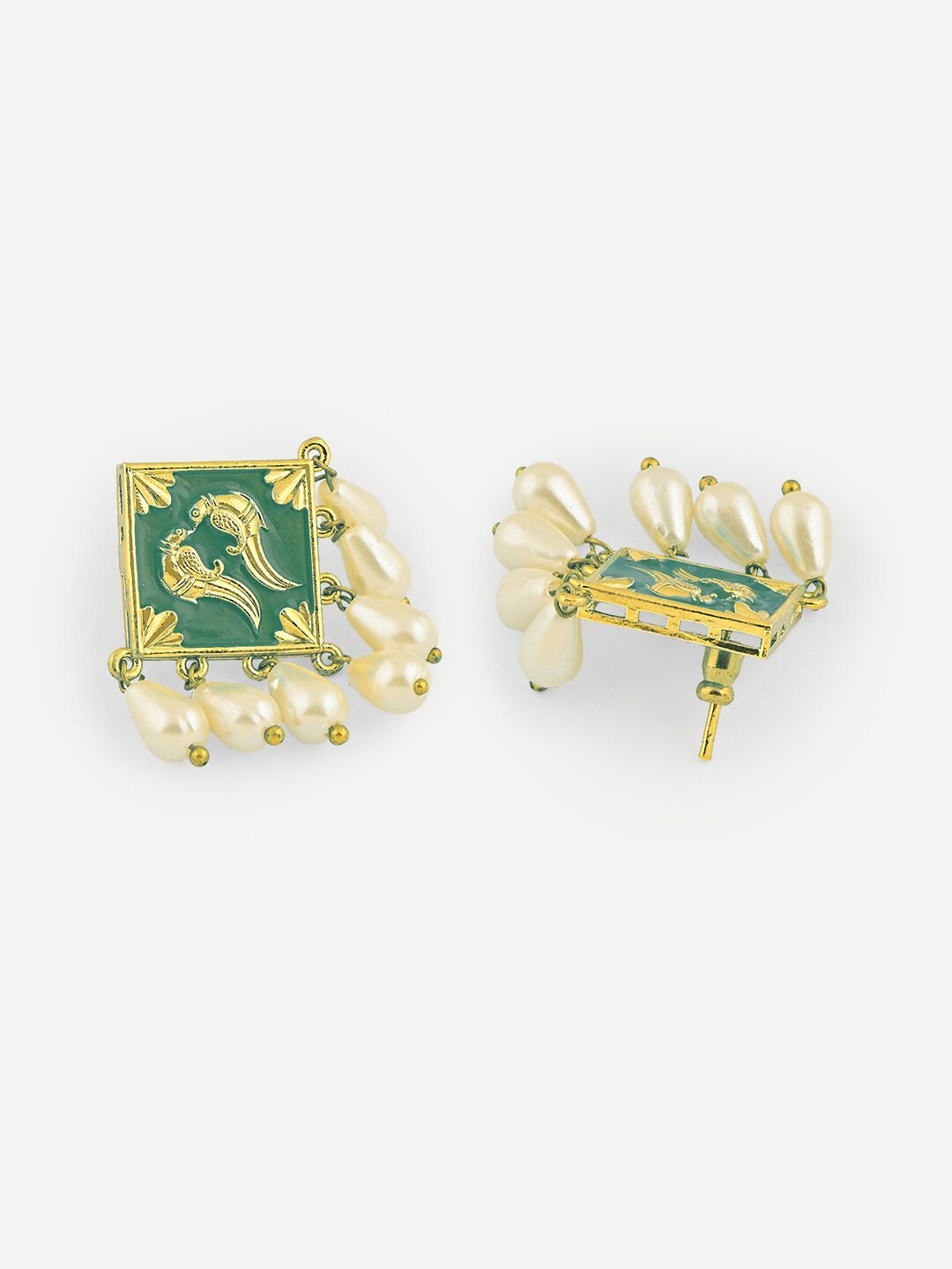 Noorani Green Meenakari Pearl Studs Earrings