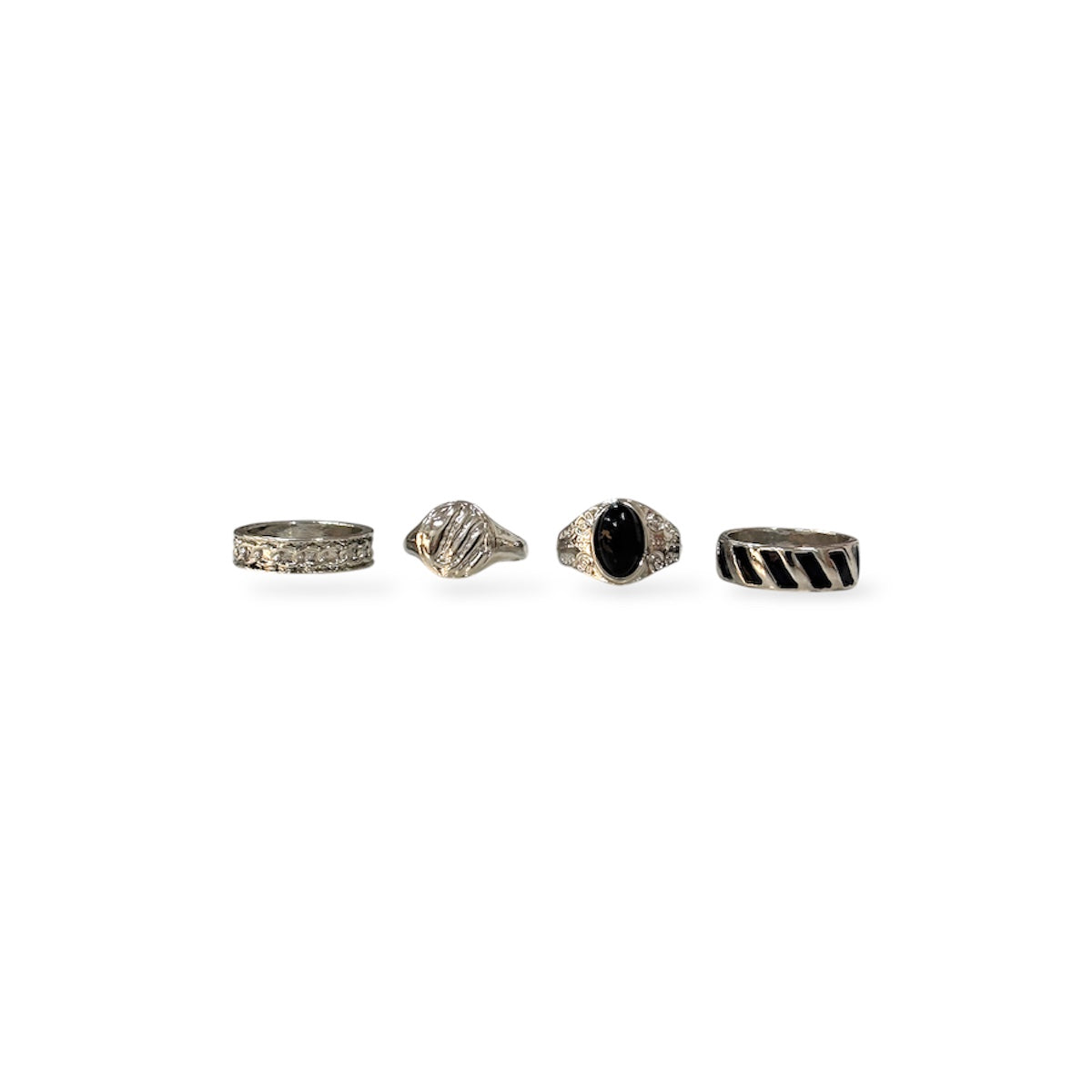 Silver & Black Men’s Alloy Statement Ring Set – Pack of 4