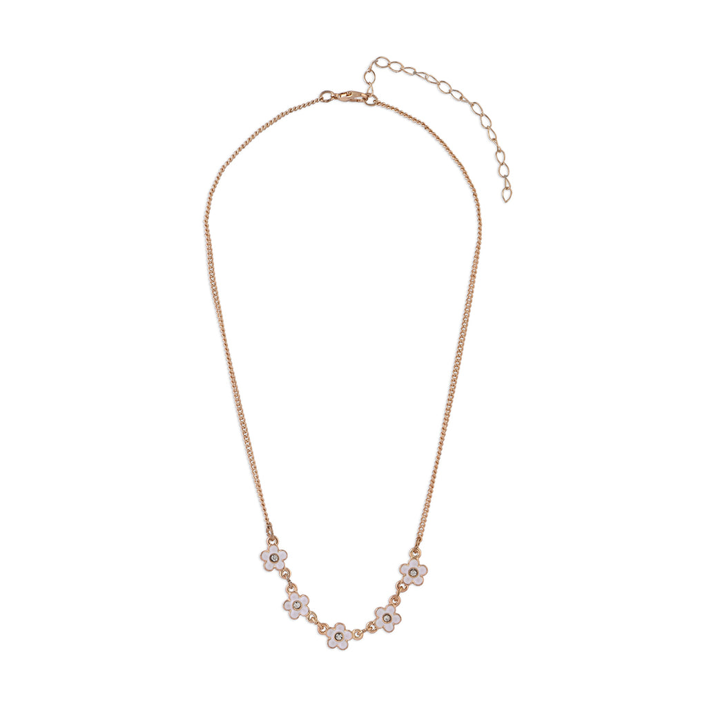 Golden & White Enamel Flower Charm Necklace