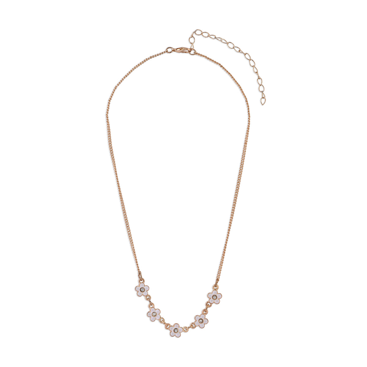 Golden & White Enamel Flower Charm Necklace