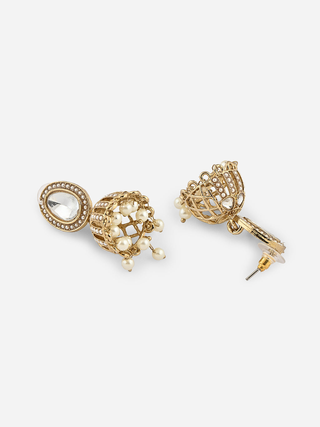 Shaam-Gulab Round Kundan Pearl Jhumkas Earrings
