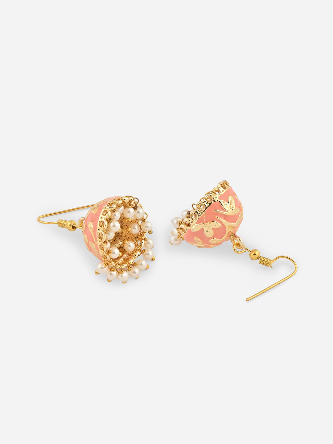 Raj-Neel Floral Meenakari Pearl Jhumka Earrings