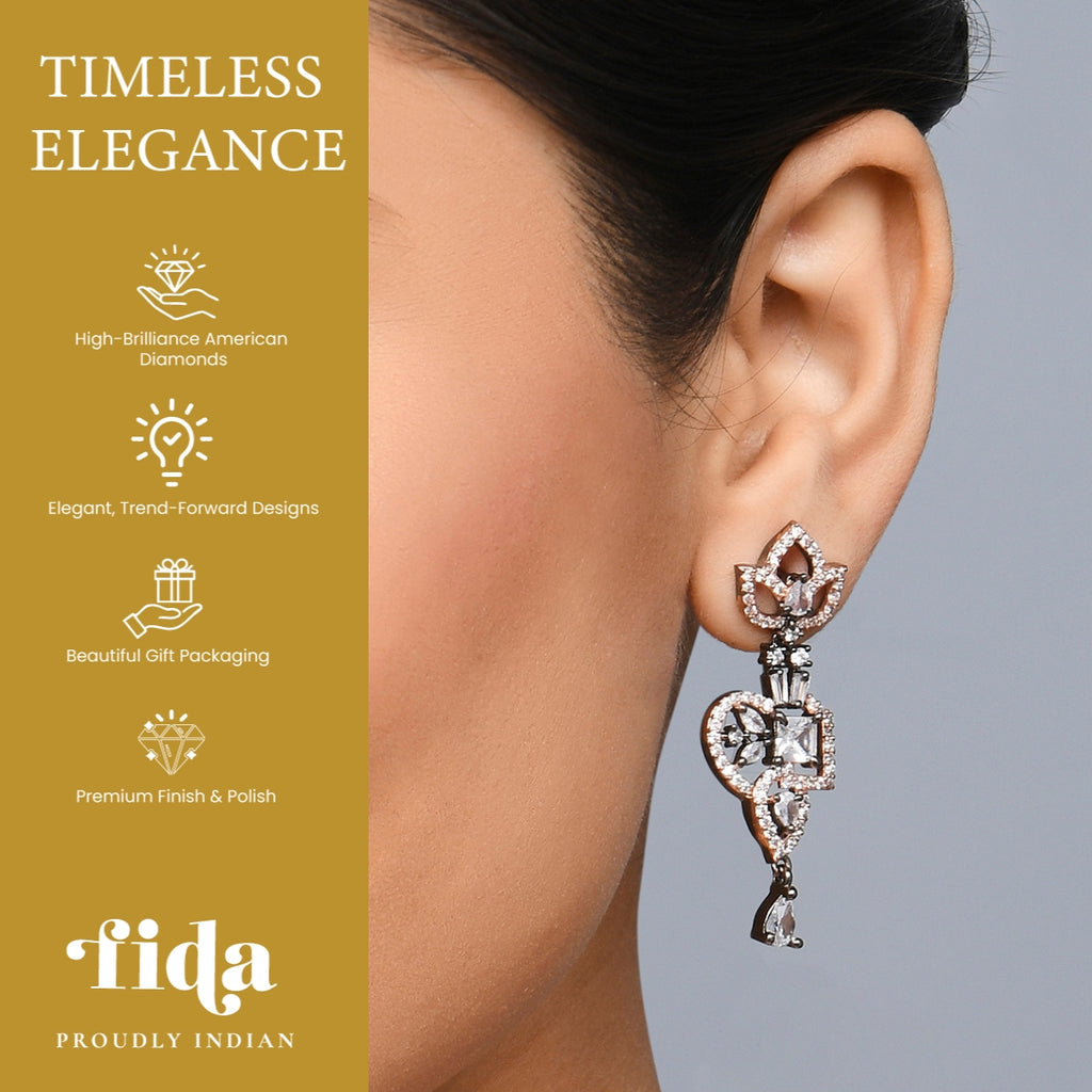 Rose Gold Floral AD Drop Earrings
