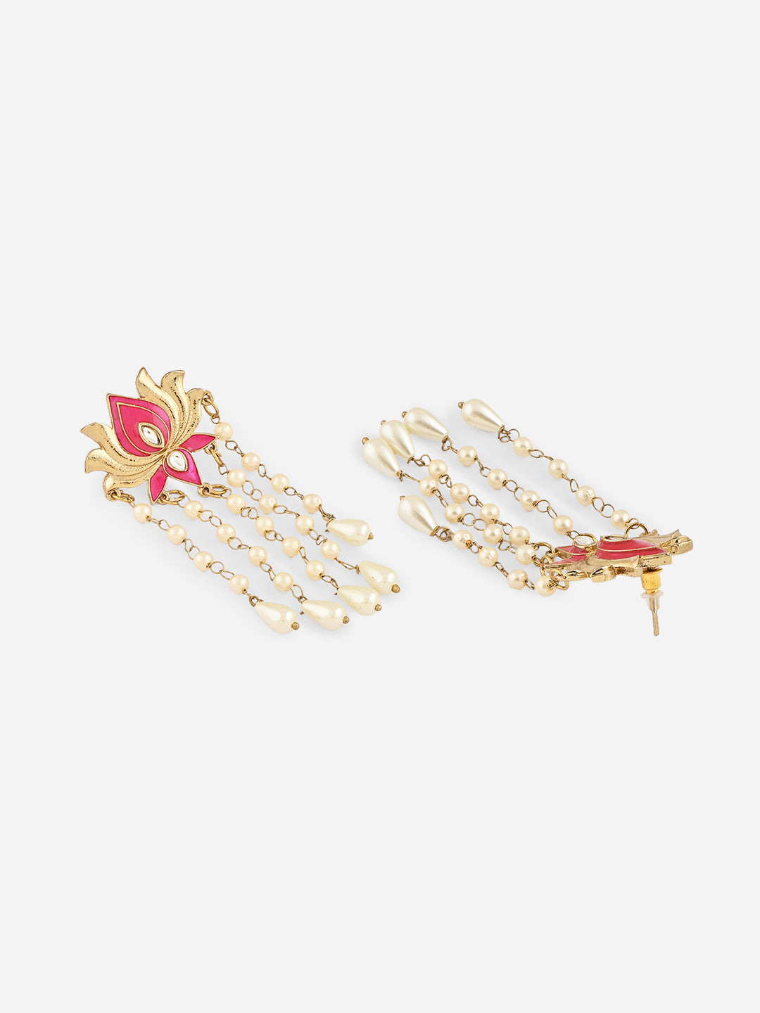 Padma-Raagini Fuschia Pearl Tasselled Floral Drop Earrings
