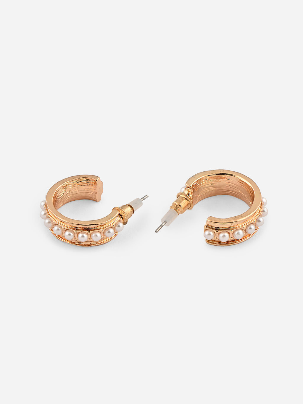 Casual Pearl Studded Half Hoop Gold Earrings