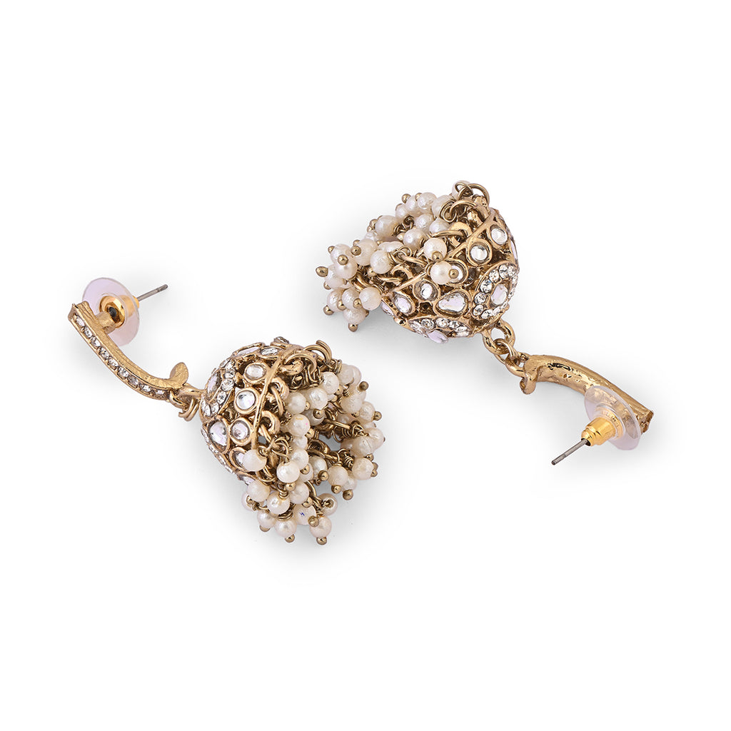 Gold Kundan Dome Jhumka Earrings