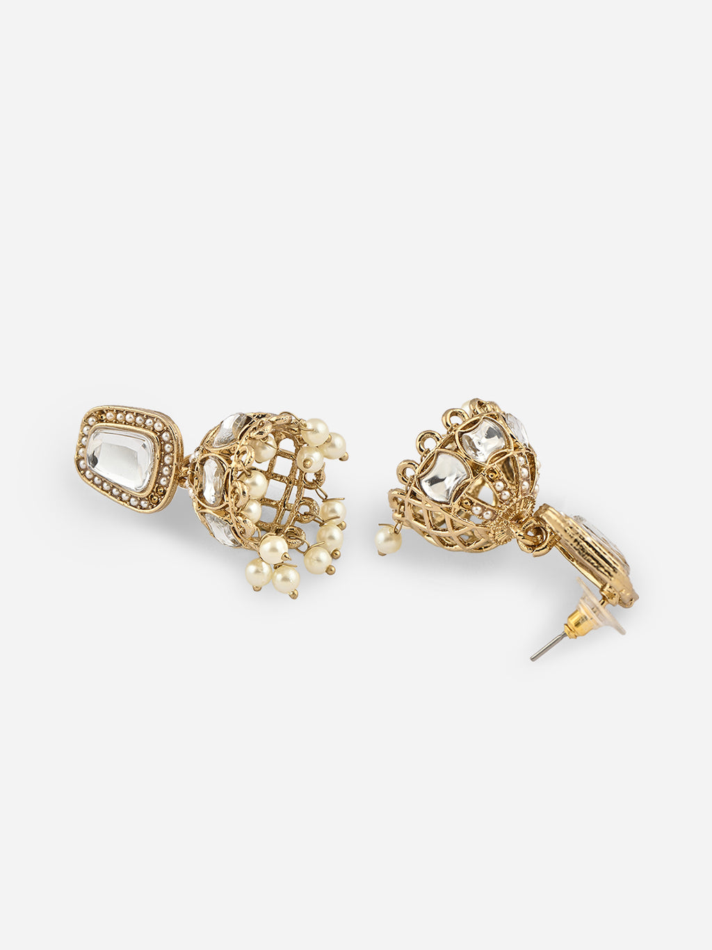 Rivaayat Round Kundan Pearl Jhumkas Earrings