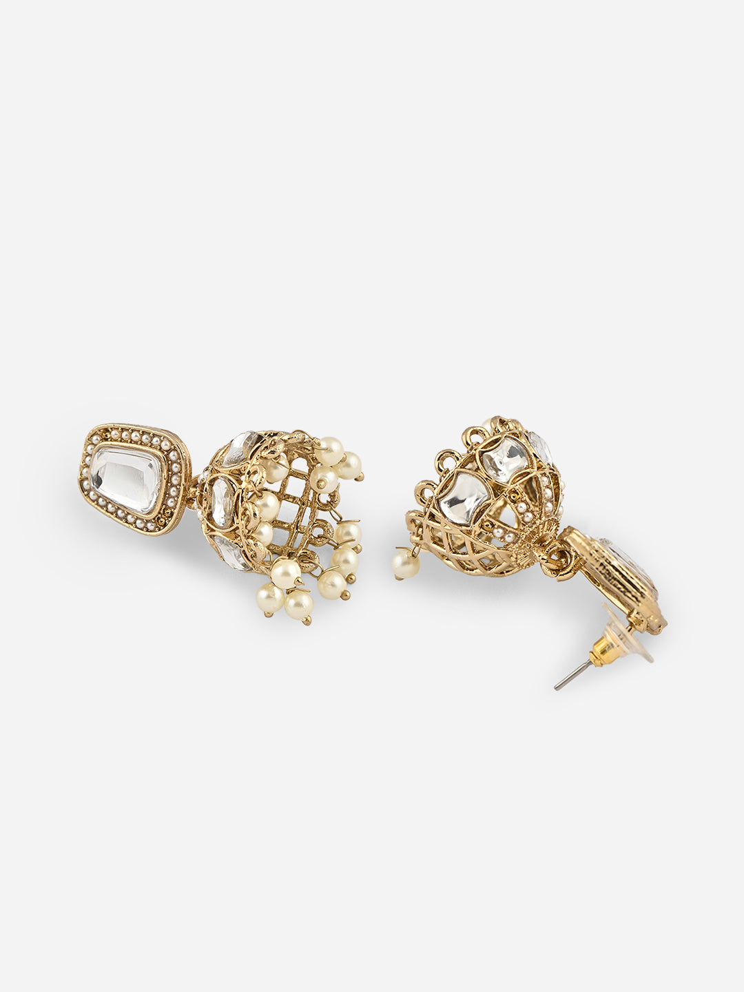 Rivaayat Round Kundan Pearl Jhumkas Earrings