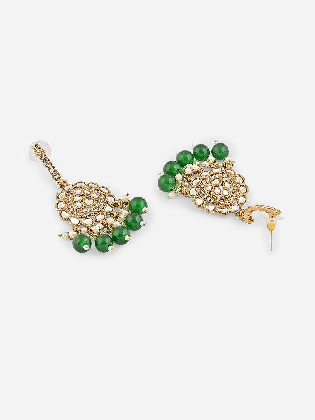 Aaranya Green Kundan Pearl Drop Earrings