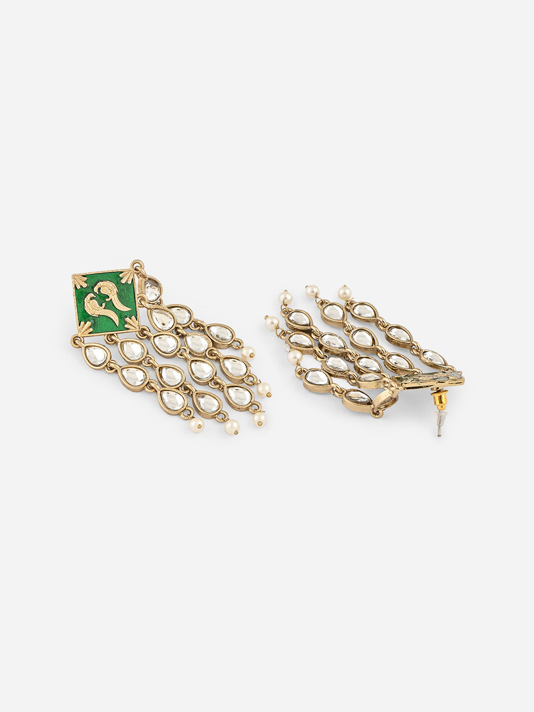 Leela Green Kundan Tassel Drop Earrings