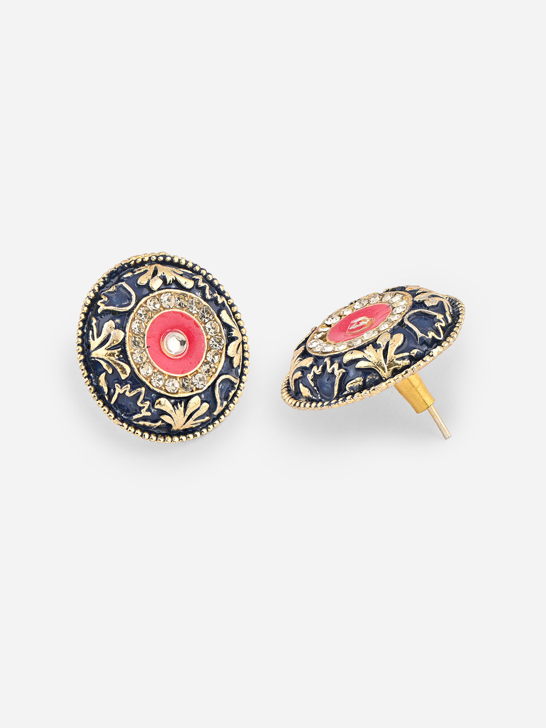 Hari-Gulabi  Stone Glow Meenakari Studs Earrings