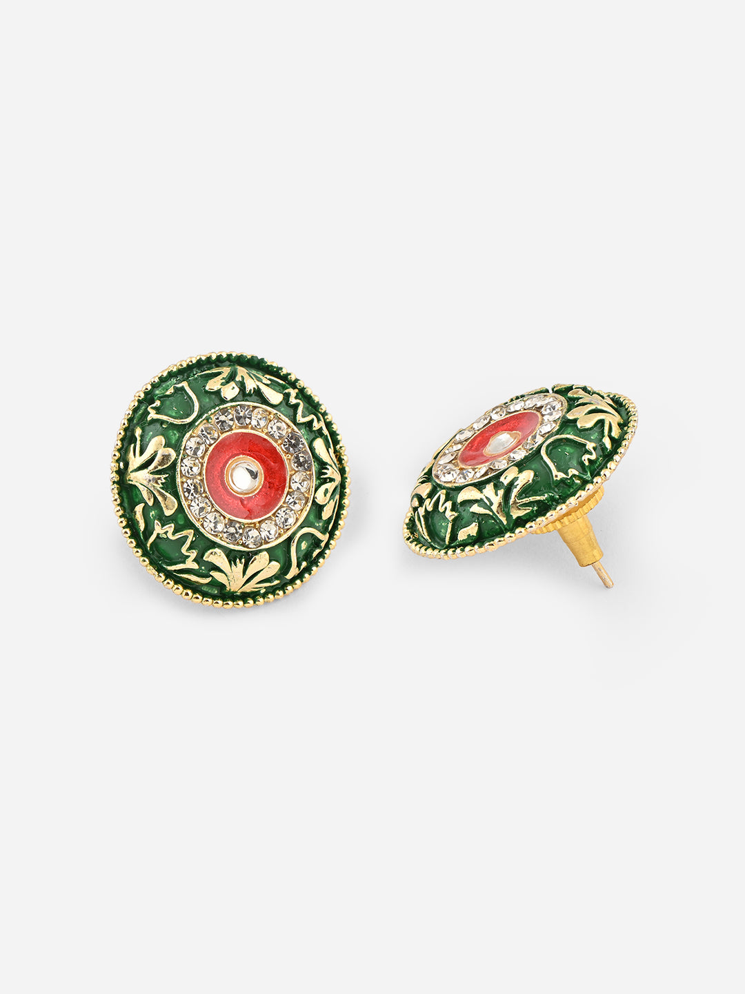 Hari-Gulabi  Stone Glow Meenakari Studs Earrings