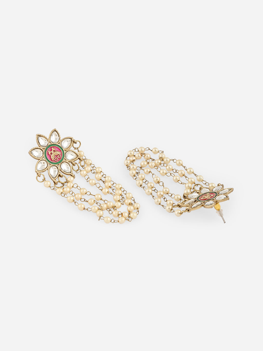 Raj-Kamal Kundan Pearl Phool Jhaalar Drop Earrings