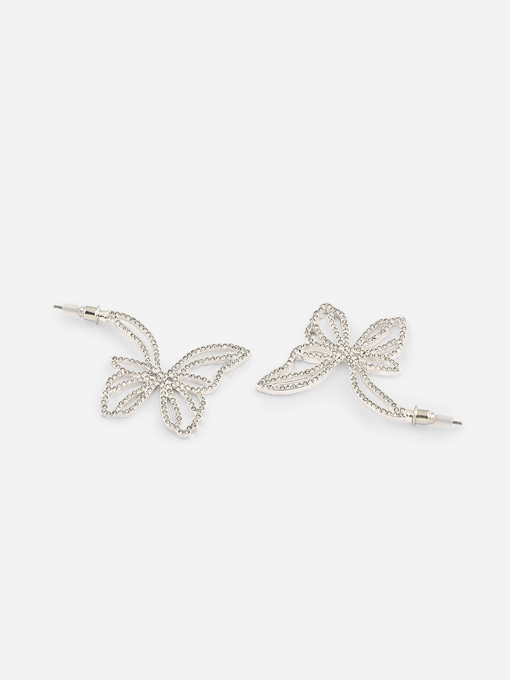 Silver Flutter Babe Rhinestone Butterfly Earrings