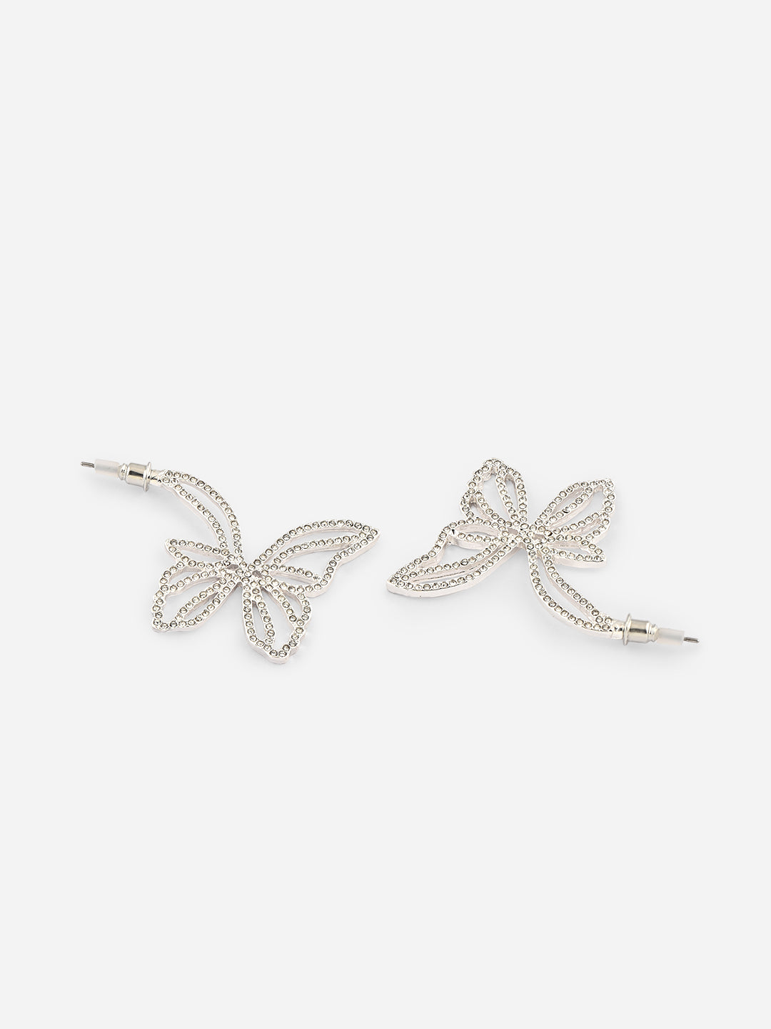 Silver Flutter Babe Rhinestone Butterfly Earrings