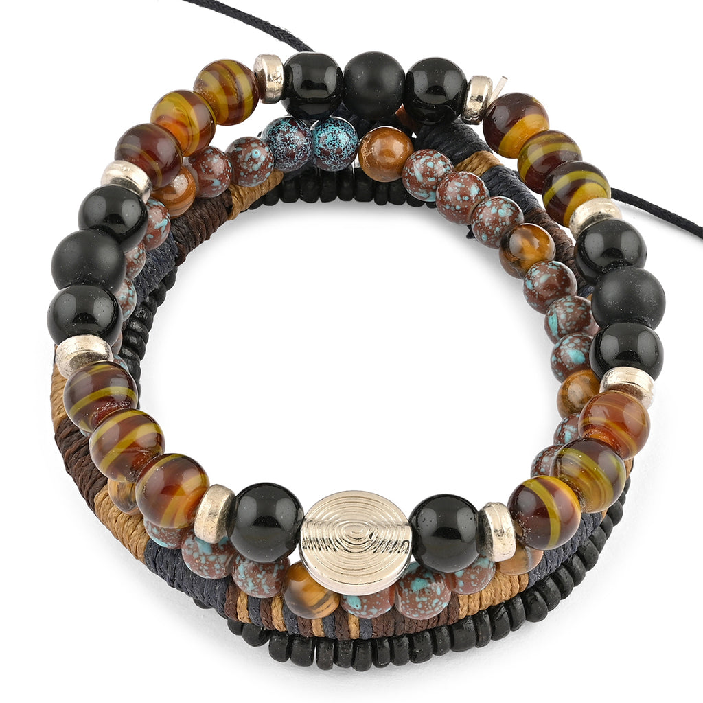 Boho Striped & Speckled Bead Bracelet Set of 4
