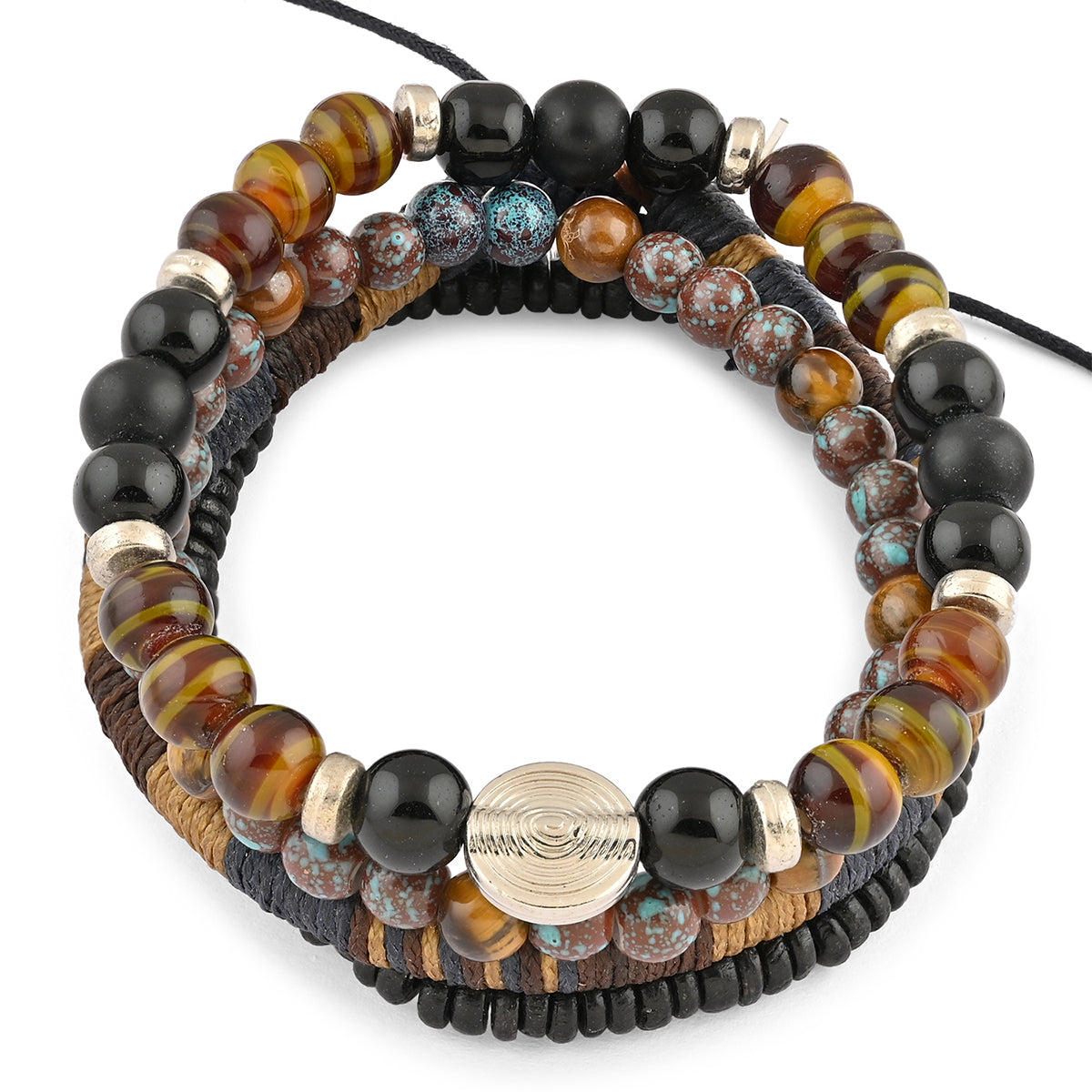 Boho Striped & Speckled Bead Bracelet Set of 4