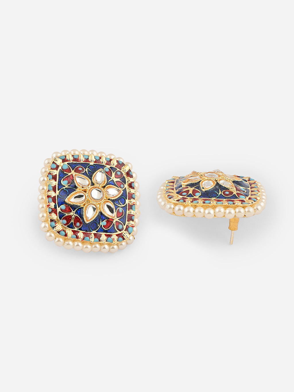 Gul-Zamrud Meenakari Kundan Pearl Studs