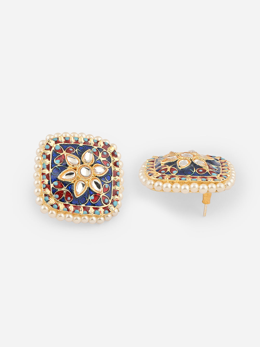 Gul-Zamrud Meenakari Kundan Pearl Studs